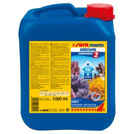 Sera marin component 2 Ca Ph-Buffer 5 litres stabilise le pH dans l’aquarium d’eau de mer. 