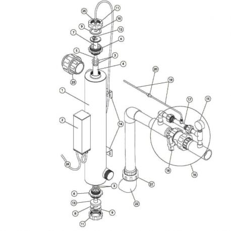 Uvozone  raccord union fileté 2'' - collé 63 mm (numéro d'éclaté 21)