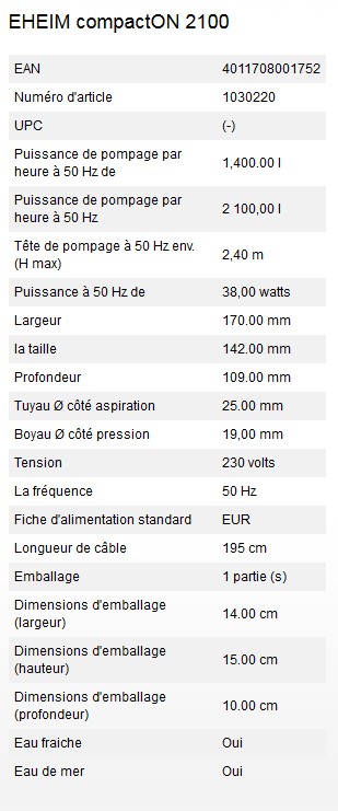 Pompe pour aquarium EHEIM Compact ON 2100 - 1400 à 2100 L/H